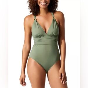 NWT Tommy Bahama Paradise Fronds V-Neck One-Piece Swimsuit size 8 Green/Tea Leaf